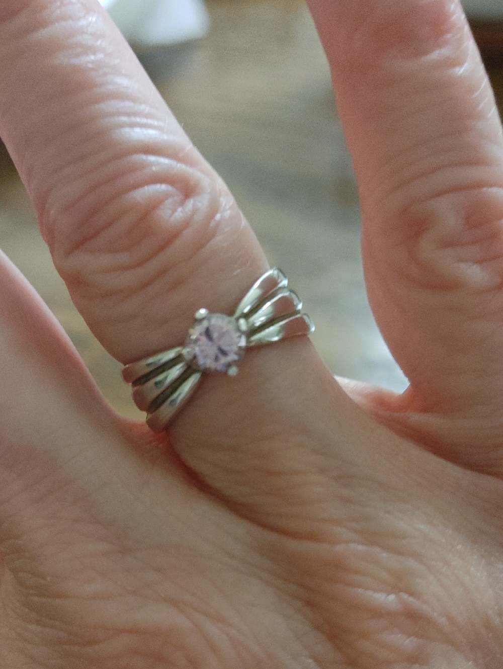 Vintage Sterling Silver Pink Cubic Zirconia Solitaire Ring Size 6